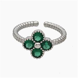 Copper Clover Rings Pave Green Zirconia Platinum Plated, approx 11.5mm, 18mm dia