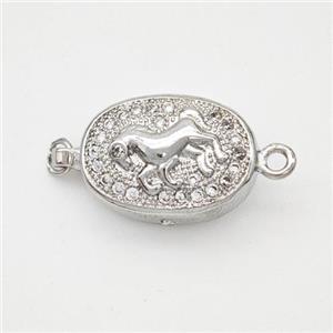 Copper Horse Connector Pave Zirconia Chinese Zodiac Platinum Plated, approx 10-14mm