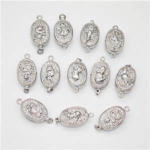 Copper Connector Pave Zirconia Chinese Zodiac Platinum Plated Mixed, approx 10-14mm