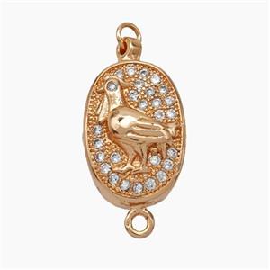 Copper Cock Connector Pave Zirconia Chinese Zodiac Rose Gold, approx 10-14mm