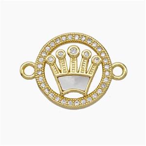 Copper Crown Connector Pave Zirconia Shell 18K Gold Plated, approx 16mm