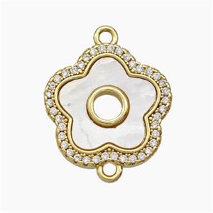 Copper Flower Connector Pave Shell Zirconia 18K Gold Plated, approx 17-18mm