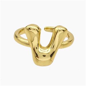 Copper Letter-V Rings Gold Plated, approx 10-15mm, 18mm dia