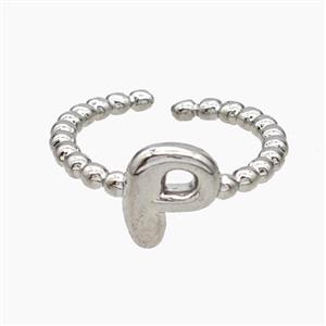 Copper Letter-P Rings Platinum Plated, approx 8-10mm, 18mm dia