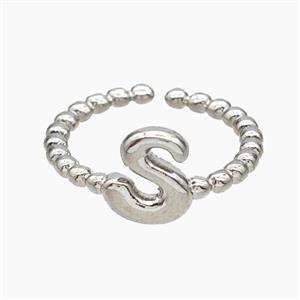 Copper Letter-S Rings Platinum Plated, approx 8-10mm, 18mm dia