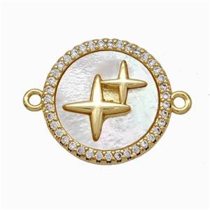 Copper Star Connector Pave Shell Zirconia 18K Gold Plated, approx 18mm
