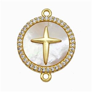 Copper Star Connector Pave Shell Zirconia 18K Gold Plated, approx 18mm
