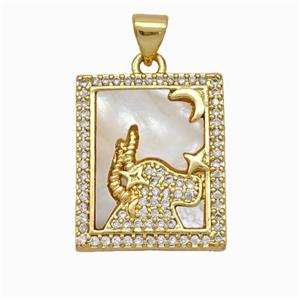 Copper Tarot Card Pendant Pave Shell Zirconia Zodiac Taurus 18K Gold Plated, approx 17-20mm
