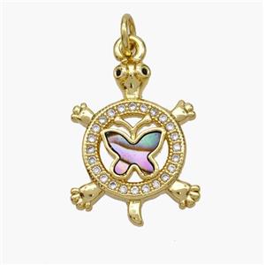 Copper Tortoise Pendant Pave Shell Zirconia Butterfly 18K Gold Plated, approx 15-20mm