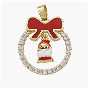 Christmas Snowman Copper Bow Pendant Pave Shell Zirconia Painted 18K Gold Plated, approx 8-10mm, 22-25mm