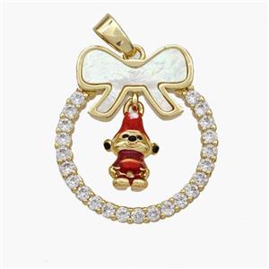 Christmas Gingerbread Man Copper Bow Pendant Pave Shell Zirconia Painted 18K Gold Plated, approx 8-12mm, 22-25mm