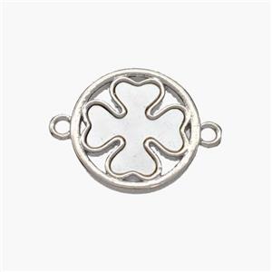 Copper Clover Connector Pave Shell Platinum Plated, approx 14mm