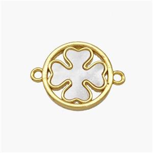 Copper Clover Connector Pave Shell Gold Plated, approx 14mm