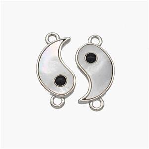 Copper Taichi Connector Pave Shell Yinyang Platinum Plated, approx 8-14mm