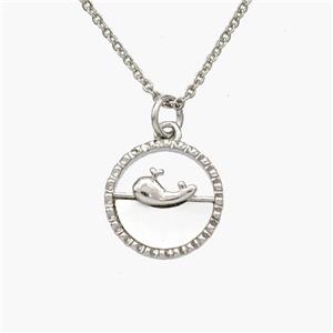 Copper Dolphin Necklace Pave Shell Platinum Plated, approx 13mm, 1.2mm, 44cm length