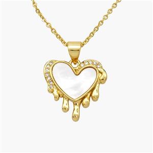 Copper Heart Necklace Pave Shell Gold Plated, approx 17mm, 1.2mm, 44cm length