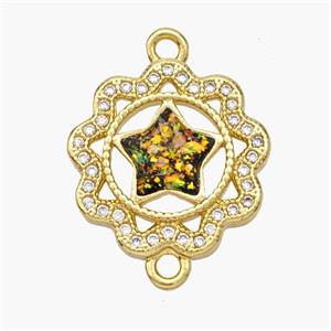 Copper Star Connector Pave Fire Opal Zirconia Flower 18K Gold Plated, approx 17mm