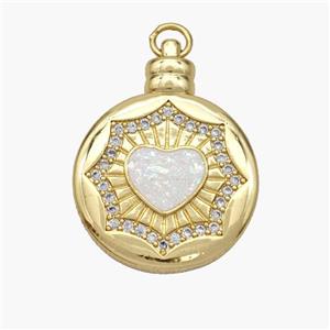 Copper Heart Pendant Pave Fire Opal Zirconia Circle 18K Gold Plated, approx 21mm