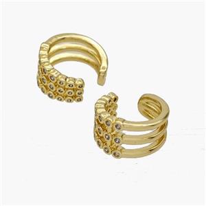 Copper Clip Earrings Pave Zirconia Gold Plated, approx 8mm, 14mm dia