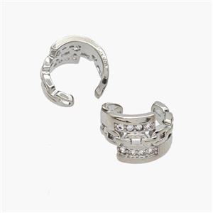 Copper Clip Earrings Pave Zirconia Platinum Plated, approx 10mm, 13mm dia