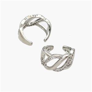 Copper Clip Earrings Pave Zirconia Platinum Plated, approx 9mm, 15mm dia