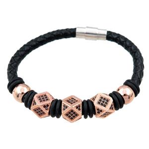 PU leather bracelet with magnetic clasp, approx 6mm, 70mm dia