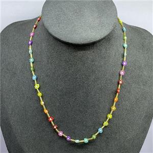 handmade Necklace with seed glass beads, braid flower, approx 2mm, 40-45cm length