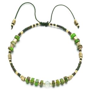 handmade miyuki glass Bracelet with Imperial Jasper, adjustable, olive, approx 4mm, 16-24cm length
