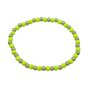 Copper Bracelet Stretchy Green Lacquered Gold Plated, approx 4mm