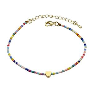 Glass Seed Bead Bracelet Heart Multicolor, approx 5mm, 1.6mm, 16-22cm length