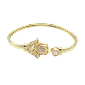 Copper Bangle Pave Zircon Hamsahand Gold Plated, approx 7mm, 17mm, 50-60mm dia