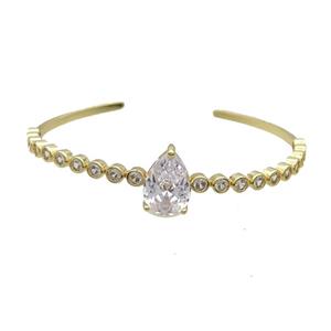 Copper Bangle Pave Crystal Teardrop Gold Plated, approx 10-15mm, 50-60mm