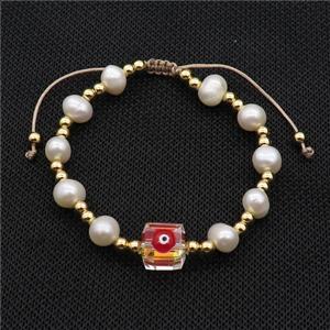 Pearl Bracelet With Evil Eye Copper Adjustable, approx 10mm, 8mm, 4mm, 20-24cm length