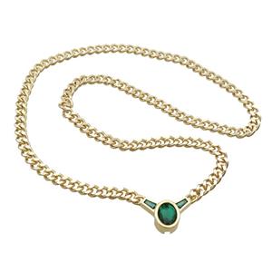Copper Necklace Pave Green Crystal Glass Gold Plated, approx 18-25mm, 44cm length