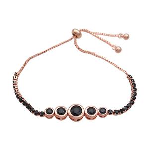 Copper Bracelets Pave Black Zircon Adjustable Rose Gold, approx 5-35mm, 2.5mm, 24cm length