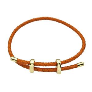 Orange PU Leather Bracelet Adjustable, approx 3mm thickness