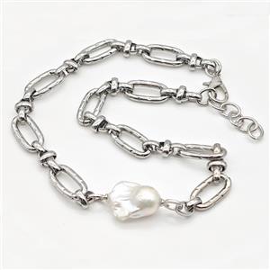 Copper Necklace With Baroque Style Pearl Platinum Plated, approx 10-22mm,16-25mm