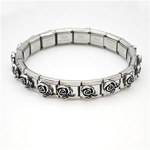 Stainless Steel Module Bracelet Rose Flower, approx 9mm, 17cm length