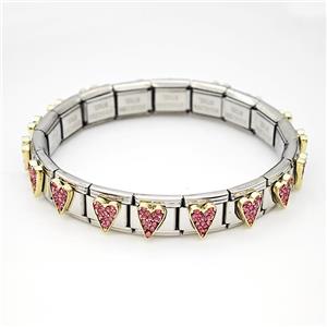 Stainless Steel Module Bracelet Heart Pave Rhinestone, approx 9mm, 17cm length