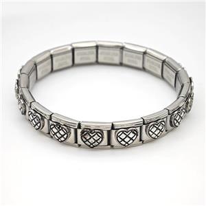 Stainless Steel Module Bracelet Heart, approx 9mm, 17cm length