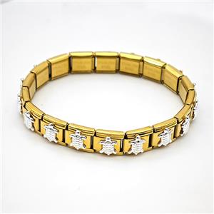 Stainless Steel Module Bracelet Pave Alloy Tortoise Gold Plated, approx 9-10mm, 17cm length