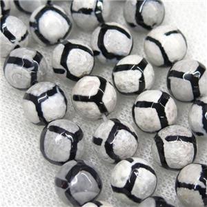 faceted round Tibetan Agate Beads, football, approx 10mm dia