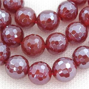 Faceted Round Agate Beads Red Electroplated, approx 10mm dia