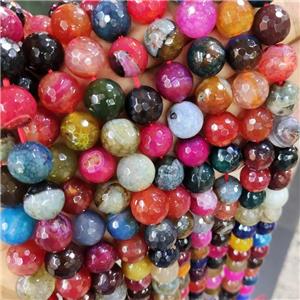 Natural Agate Beads Faceted Round Mixed Color Dye B-Grade, approx 14mm dia