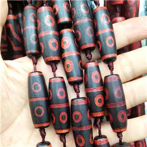 Tibetan Agate Rice Beads Black Red Evil Eye, approx 14-40mm