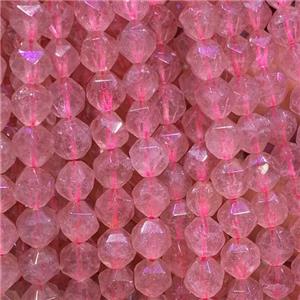 pink Strawberry Quartz Beads, star-cutting, approx 10mm dia