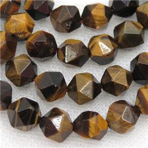 Tiger eye stone Beads, faceted round, starcut, approx 10mm dia