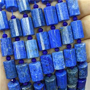 Natural blue Lapis Lazuli Beads faceted tube Lazurite, approx 10x14mm