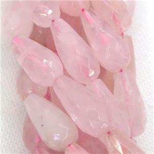 Rose Quartz Beads, faceted teardrop, approx 12-25mm