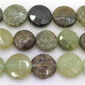 green Garnet beads, faceted circle, approx 12mm dia